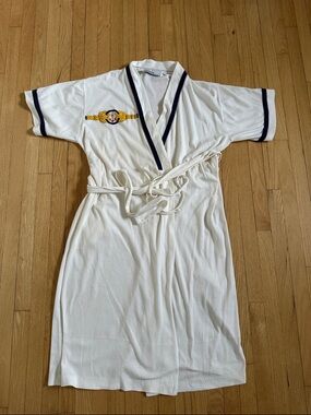 Vintage 70s 80s off-white nautical cotton bathrobe